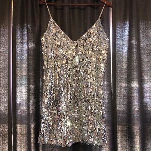 Haute Rogue Silver sequin slip dress